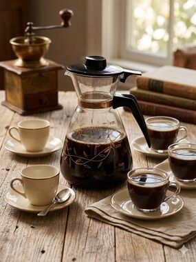 VIntage Tricolette 4-Cup Flameproof Glass Coffee Carafe Featuring A Gold Vine